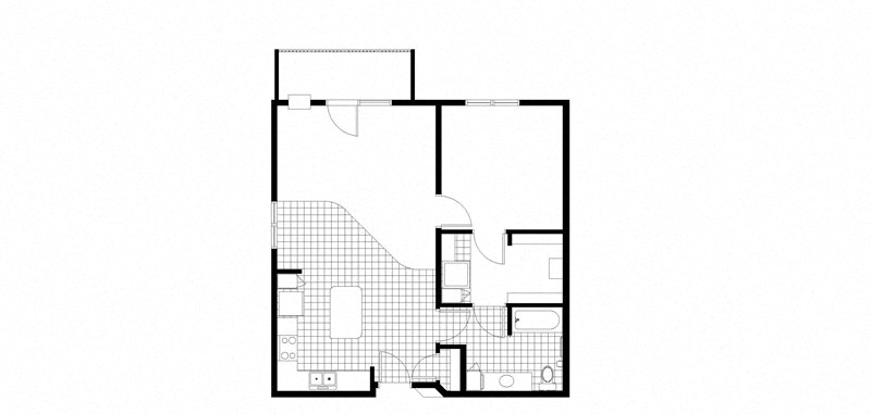 Floor plan for 1 bed, 1 bath, 857 sqft